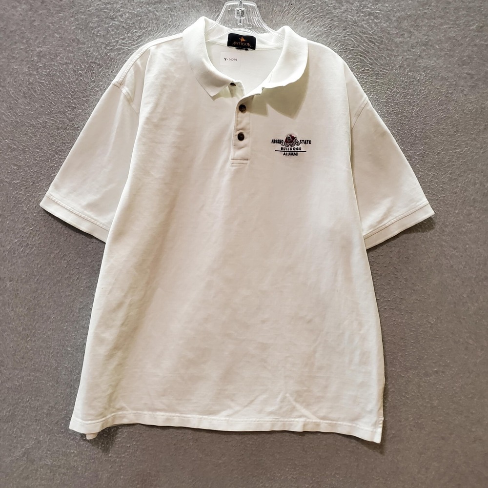 VINTAGE Fresno Sate Bulldogs Men Polo Shirt 2XL White Logo Embroidered READ